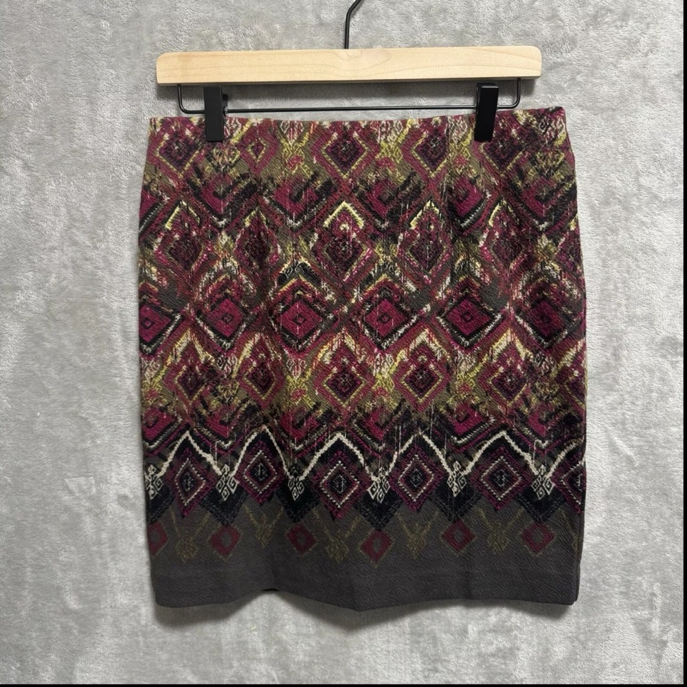 J Jill Womens Size S Petite Plum Brown Print Stretch Knit Pull On Pencil Skirt